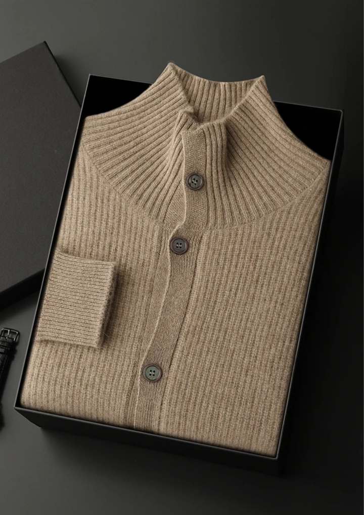 Cashmere Ribbed High Collar Cardigan beige image 1 #color_beige