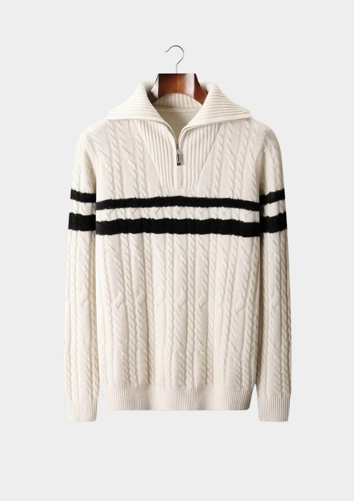 Pure Merino Striped Half-Zip Sweater ivory image 1 #color_ivory