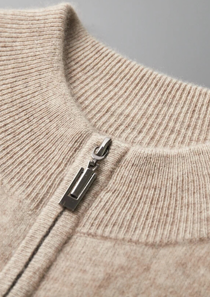 Cashmere Two-Tone Zip Cardigan sand image 4 #color_sand