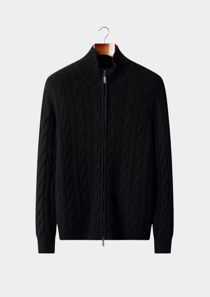 Pure Merino Dual Zip Cable Cardigan black image 1 #color_black