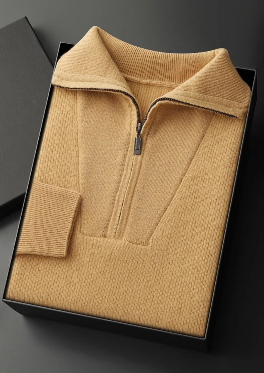 Cashmere Ribbed Half-Zip Sweater honey mustard image 1 #color_honey-mustard