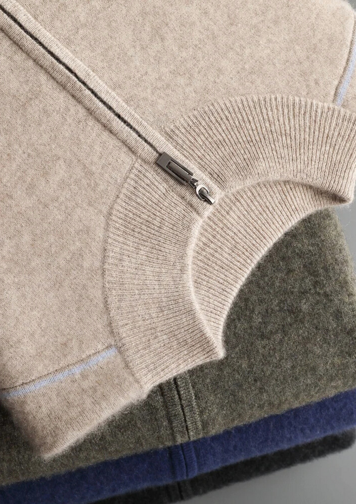 Cashmere Two-Tone Zip Cardigan navy blue image 3 #color_navy-blue