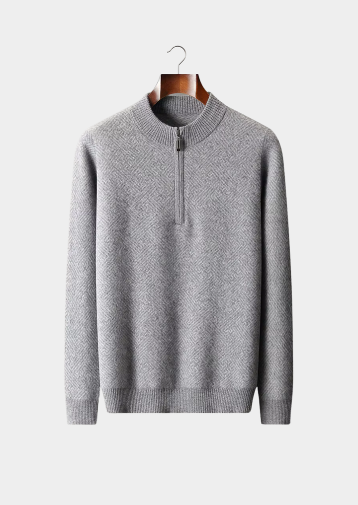 Cashmere Patterned Half-Zip Sweater sand image 4 #color_sand