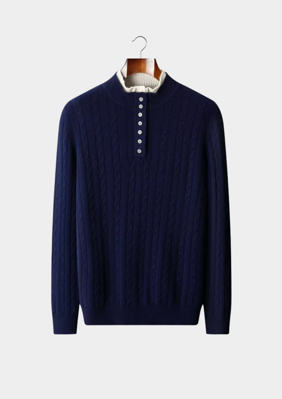 Pure Merino Cable Knit Button Sweater navy blue image 1 #color_navy-blue