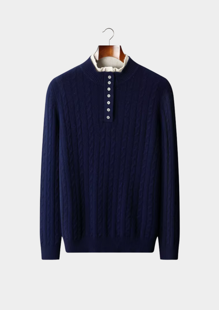 Pure Merino Cable Knit Button Sweater navy blue image 1 #color_navy-blue