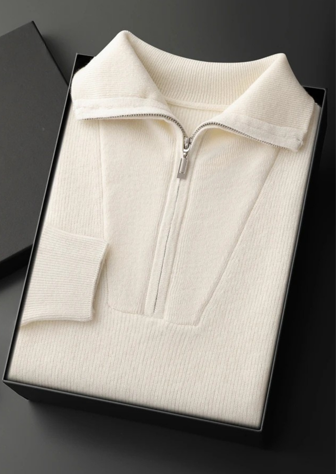 Cashmere Ribbed Half-Zip Sweater ivory image 1 #color_ivory