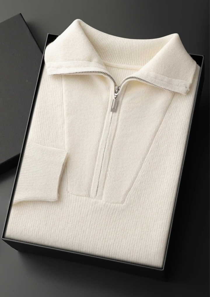 Cashmere Ribbed Half-Zip Sweater ivory image 1 #color_ivory
