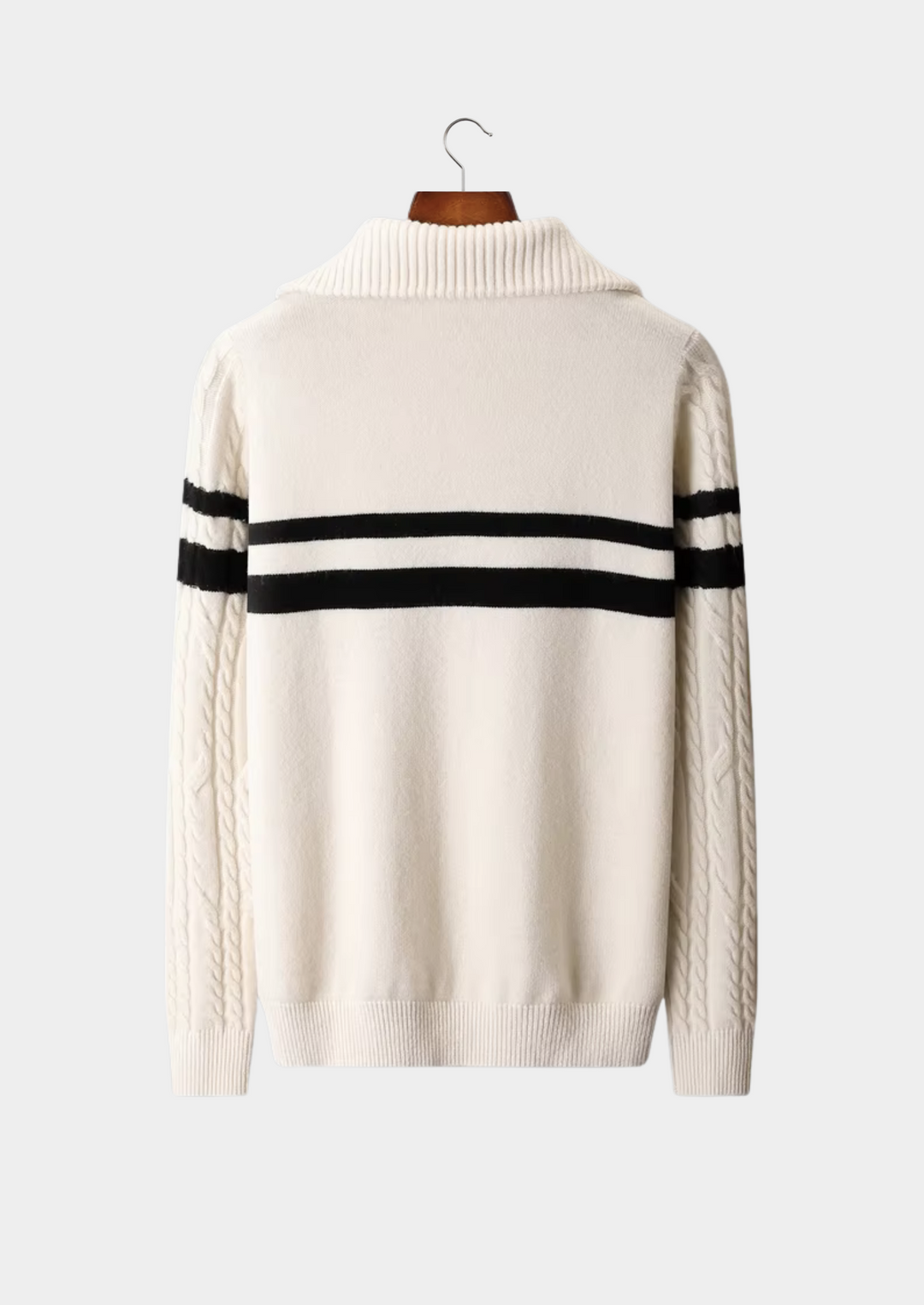 Pure Merino Striped Half-Zip Sweater ivory image 2 #color_ivory