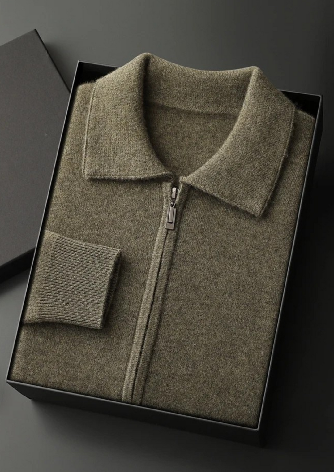 Cashmere Zip Polo Cardigan olive image 1 #color_olive