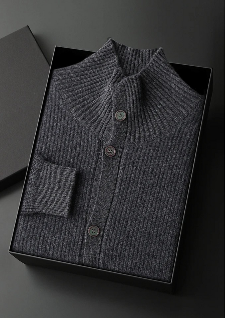 Cashmere Ribbed High Collar Cardigan dark gray image 1 #color_dark-gray