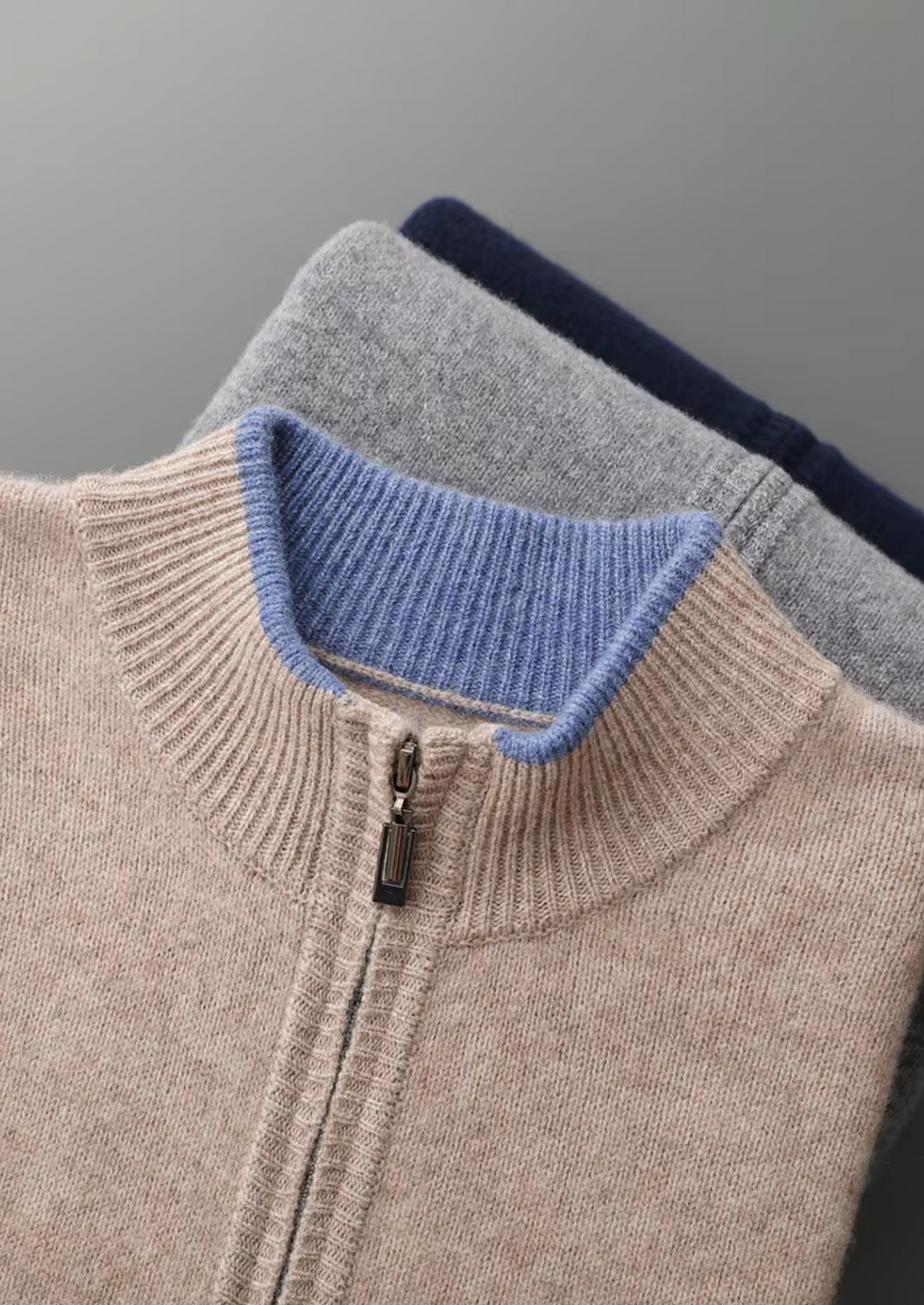 Pure Merino Two-Tone Zip Cardigan beige image 4 #color_beige