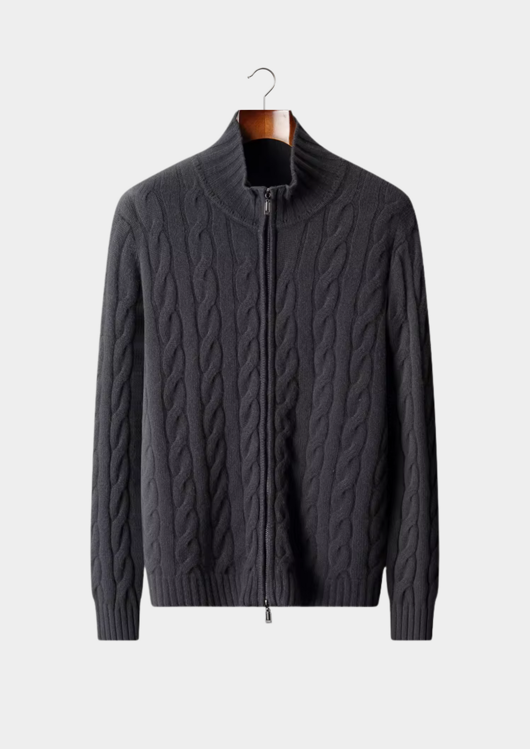 Pure Merino Dual Zip Cable Cardigan dark gray image 1 #color_dark-gray