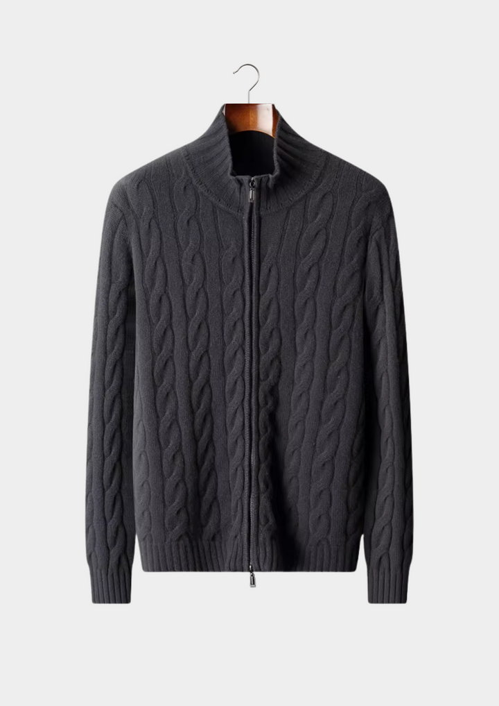 Pure Merino Dual Zip Cable Cardigan dark gray image 1 #color_dark-gray