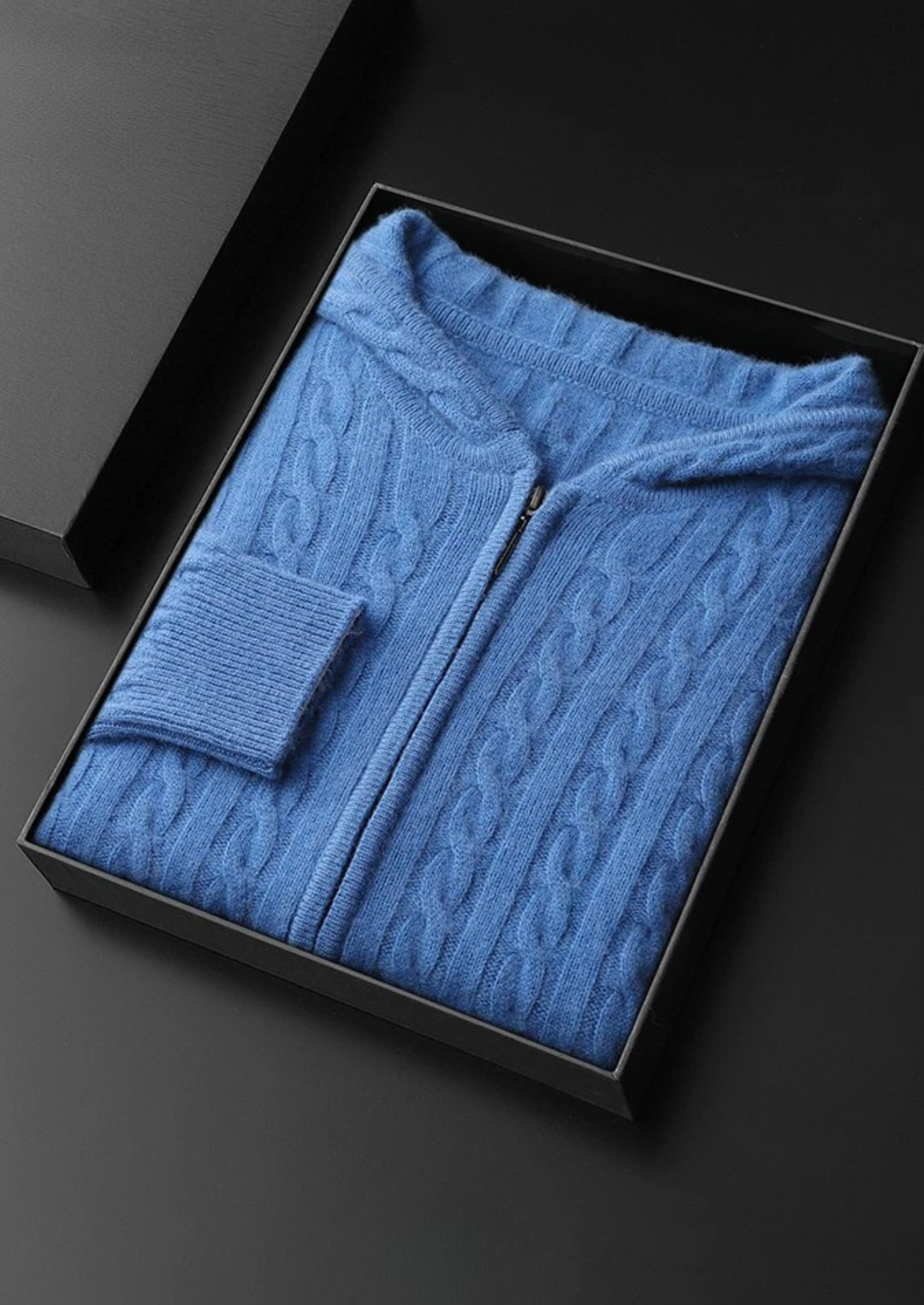Cashmere Cable Knit Zip Hoodie blue image 3 #color_blue