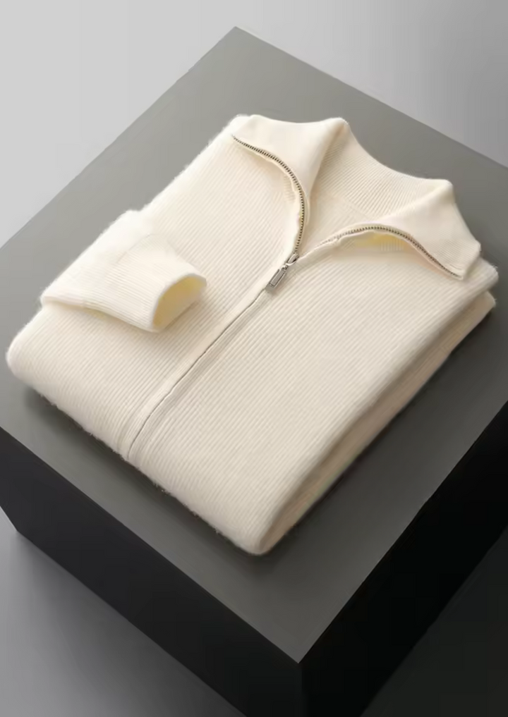 Pure Merino Ribbed Zip Cardigan ivory image 3 #color_ivory