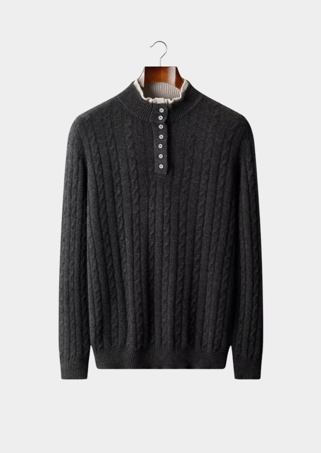 Pure Merino Cable Knit Button Sweater dark gray image 1 #color_dark-gray