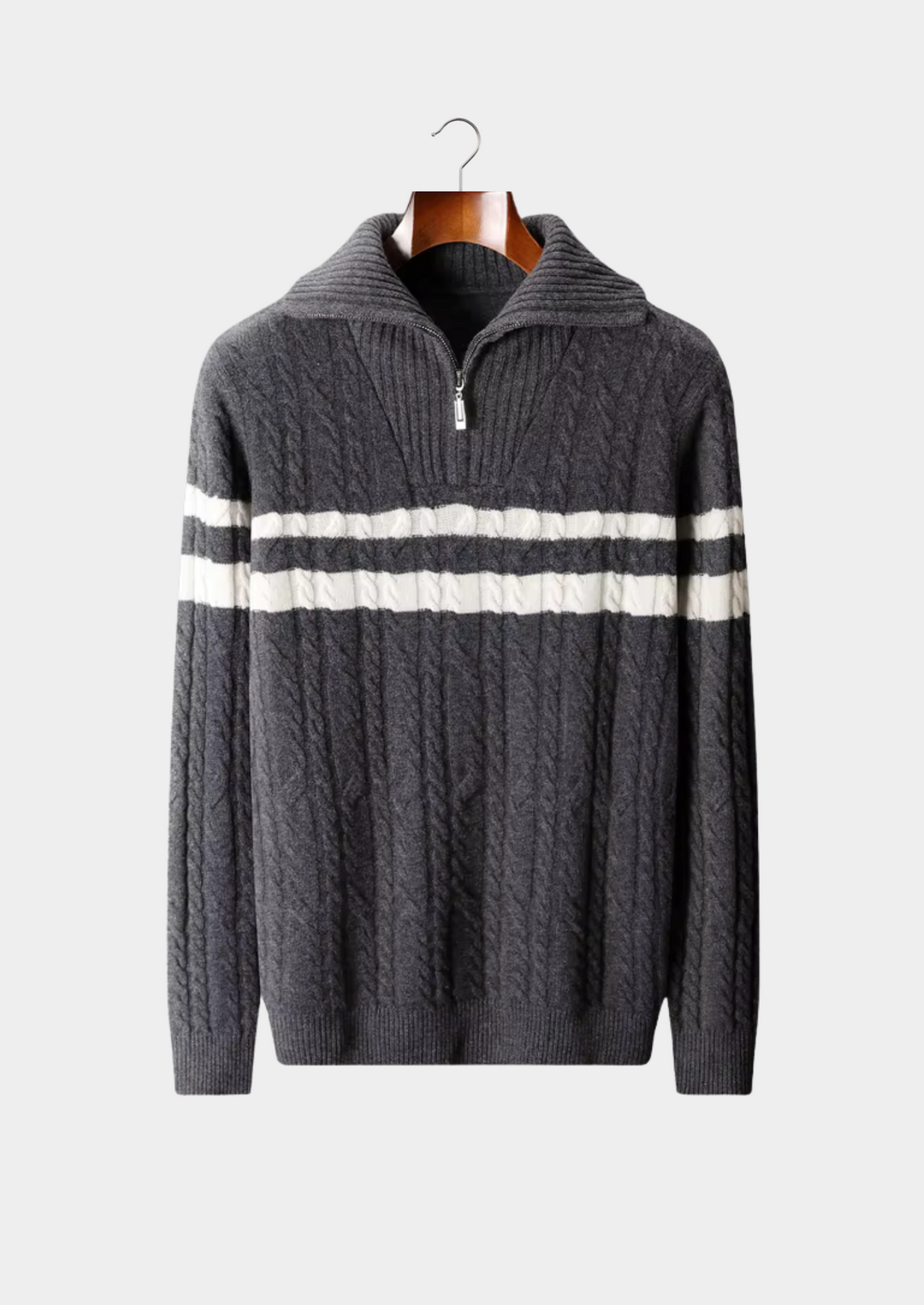 Pure Merino Striped Half-Zip Sweater dark gray image 1 #color_dark-gray