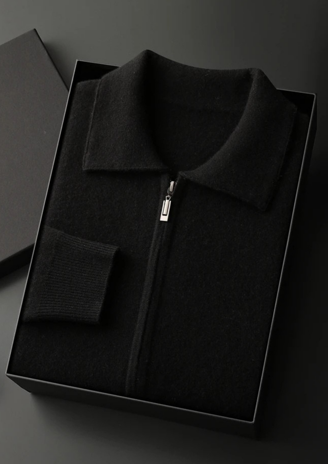 Cashmere Zip Polo Cardigan black image 1 #color_black