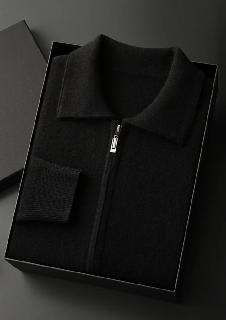 Cashmere Zip Polo Cardigan black image 1 #color_black