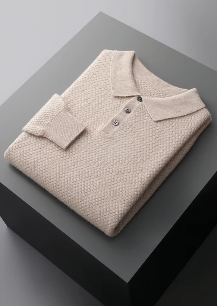 Cashmere Textured Sweater Polo sand image 3 #color_sand