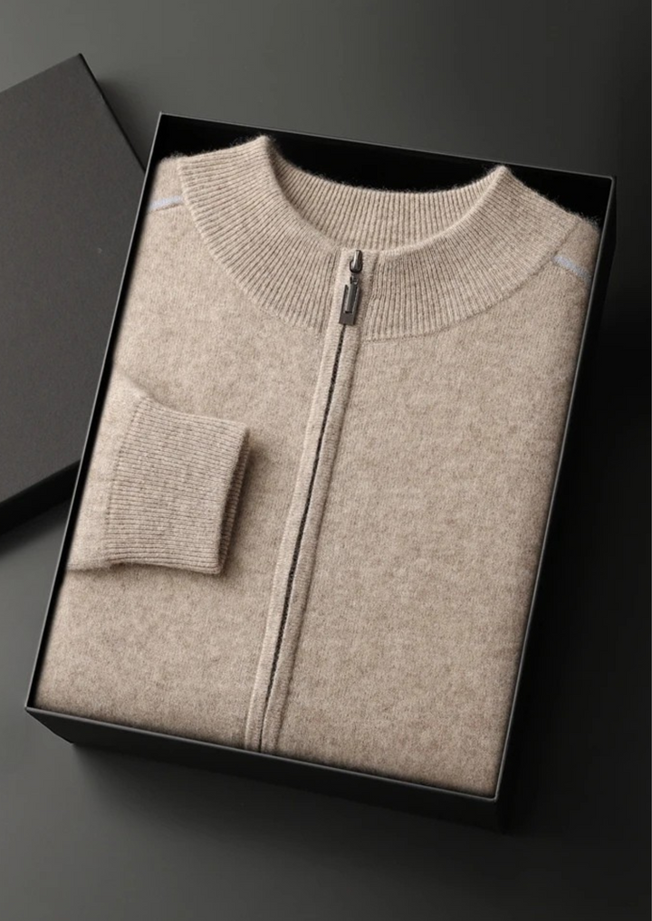Cashmere Two-Tone Zip Cardigan sand image 3 #color_sand