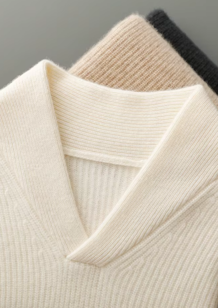 Cashmere Ribbed V-Neck Sweater black image 2 #color_black