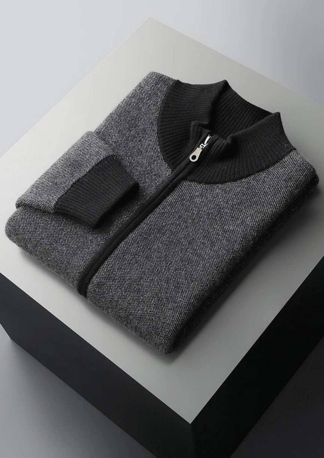 Cashmere Jacquard Zip Cardigan black image 2 #color_black