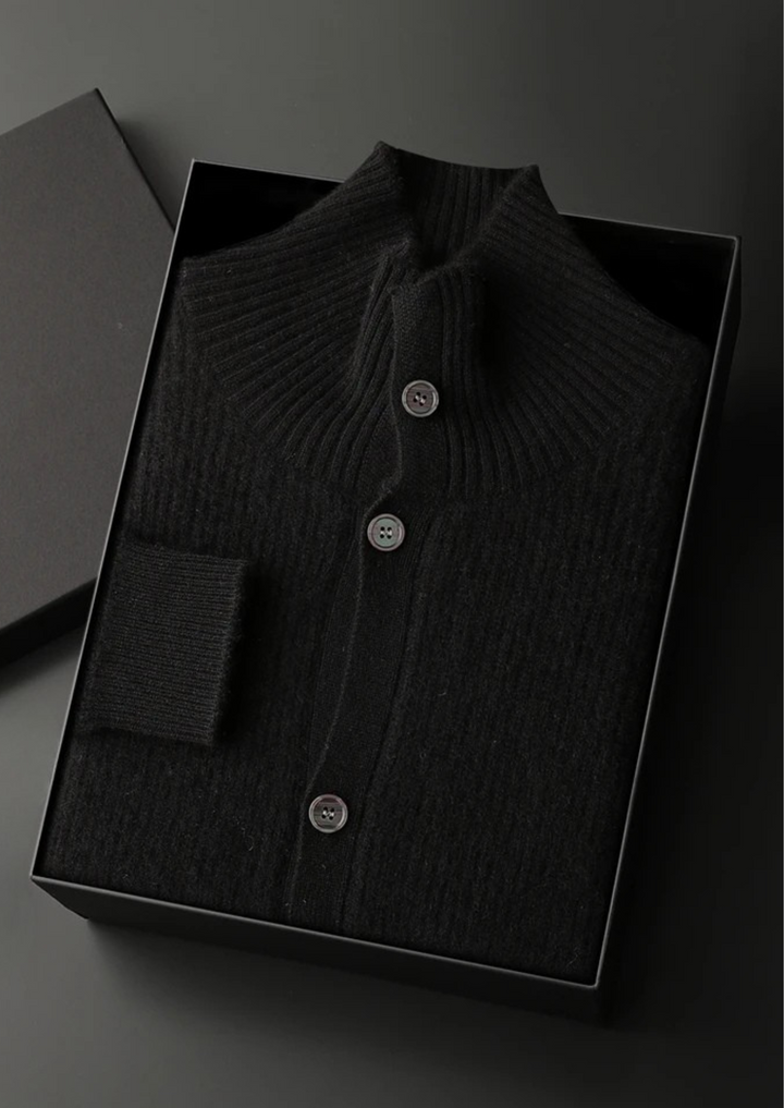 Cashmere Ribbed High Collar Cardigan black image 1 #color_black