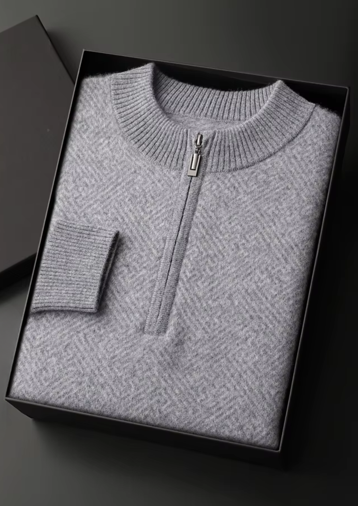 Cashmere Patterned Half-Zip Sweater gray image 1 #color_gray
