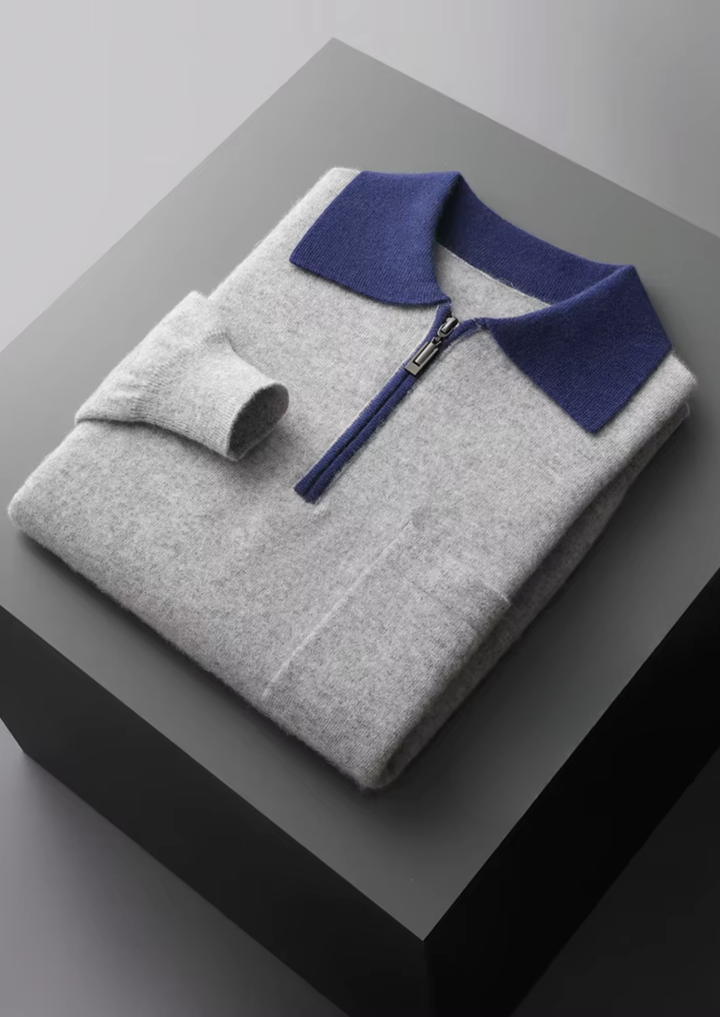 Cashmere Two-Tone Zip Polo gray image 3 #color_gray