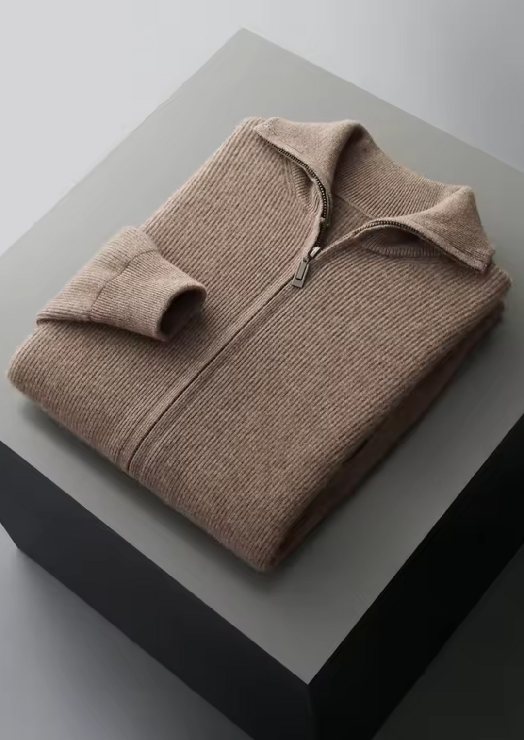 Pure Merino Ribbed Zip Cardigan dark mocha image 1 #color_dark-mocha