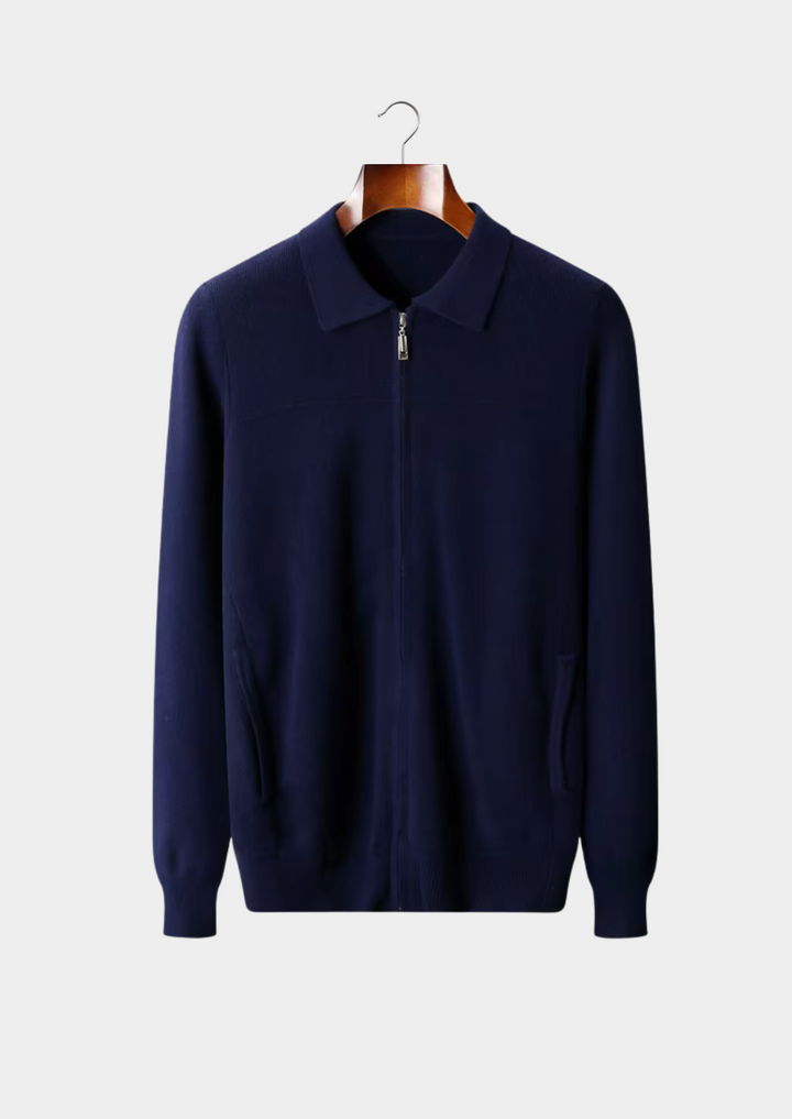 Pure Merino Ribbed Polo Cardigan navy blue image 1 #color_navy-blue