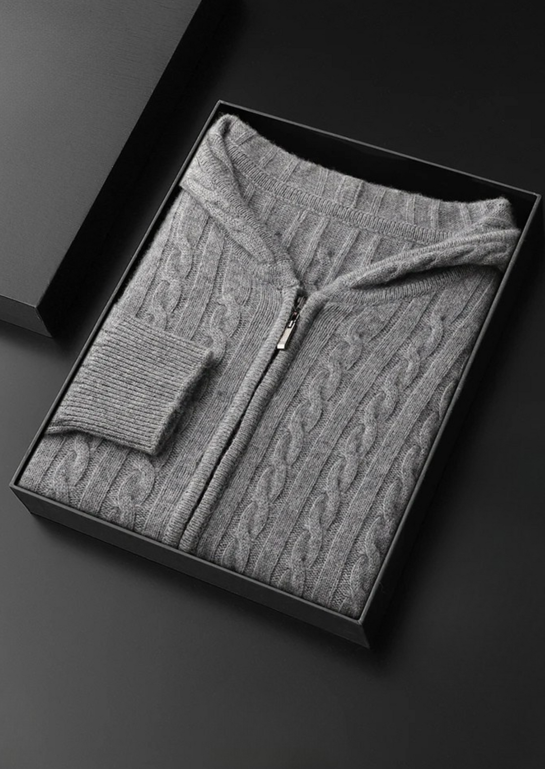 Cashmere Cable Knit Zip Hoodie gray image 1 #color_gray