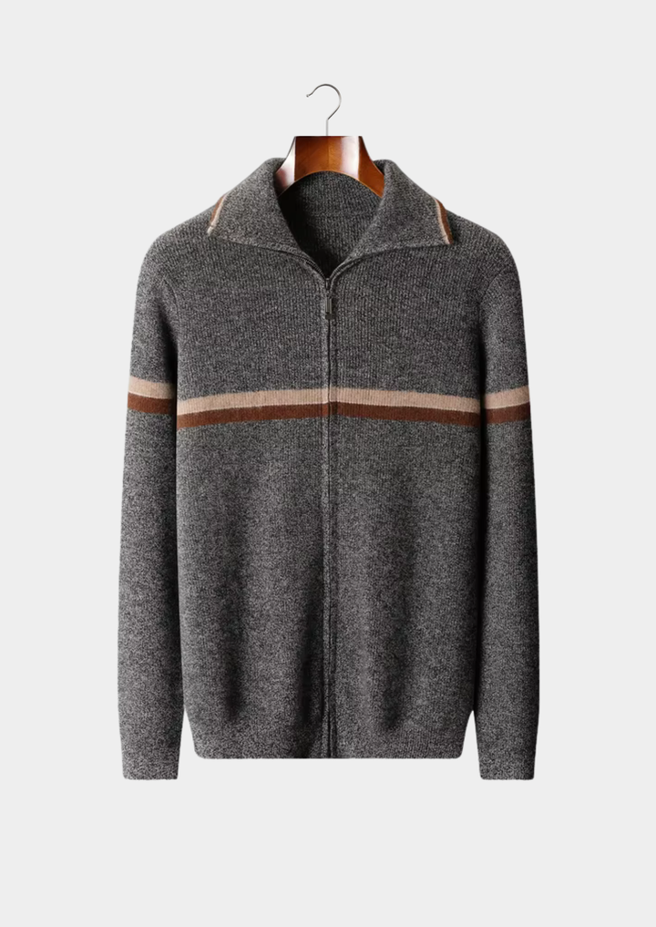 The Pure Cashmere Striped Zip Cardigan