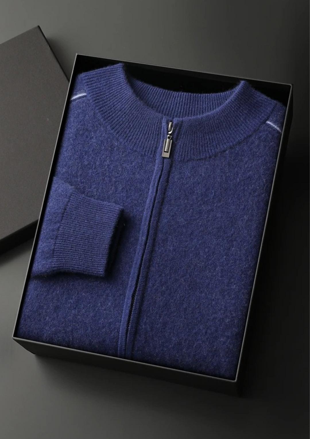 Cashmere Two-Tone Zip Cardigan navy blue image 1 #color_navy-blue