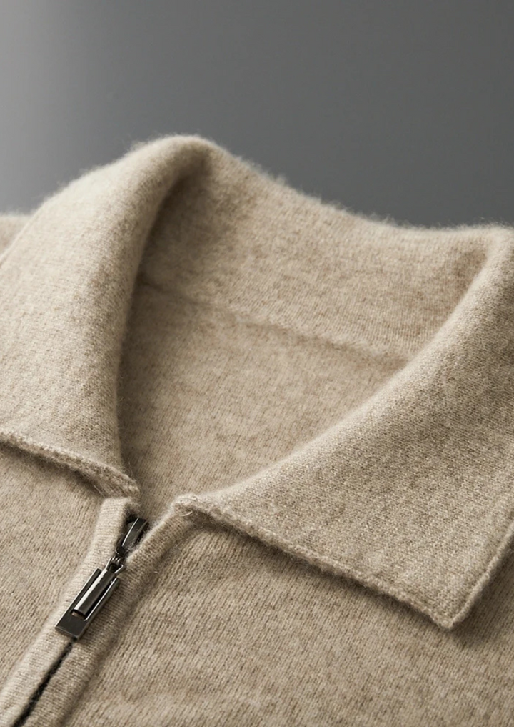 Cashmere Zip Polo Cardigan sand image 2 #color_sand