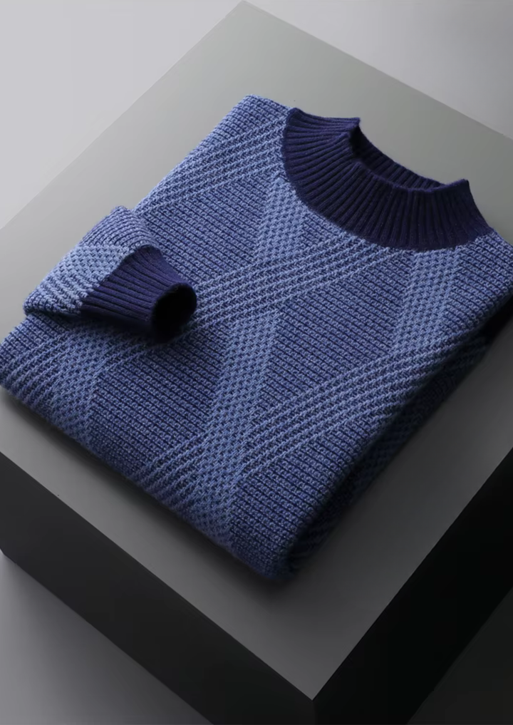 Pure Merino Two-Tone Patterned Mockneck navy blue image 3 #color_navy-blue