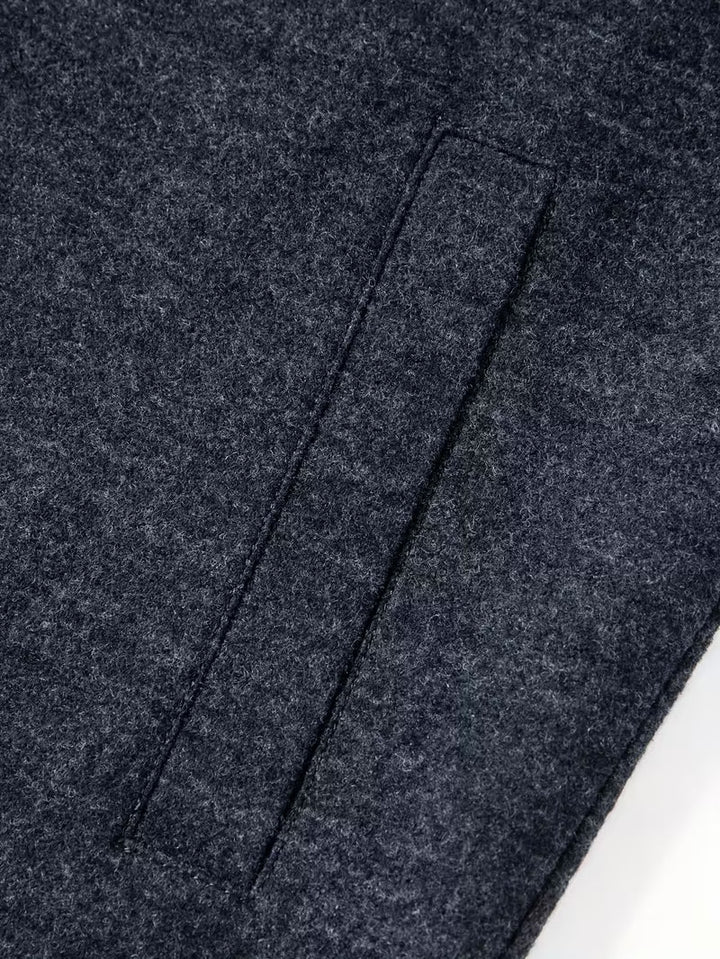 Classic Navy Blue Blend Long Sleeve Pocket Jacket