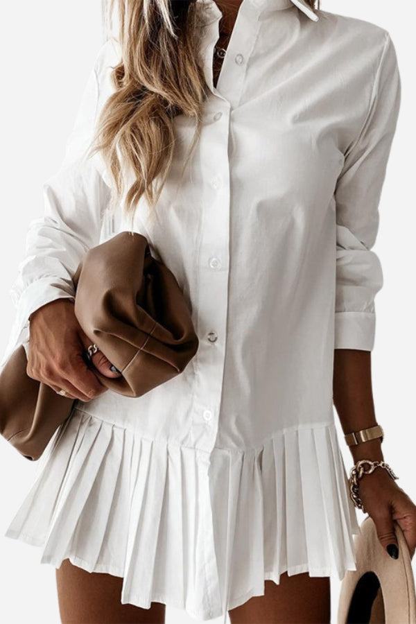 Pleated Fashion Plain Shirt Dress white image 1 