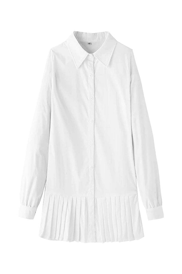 Pleated Fashion Plain Shirt Dress white image 4 