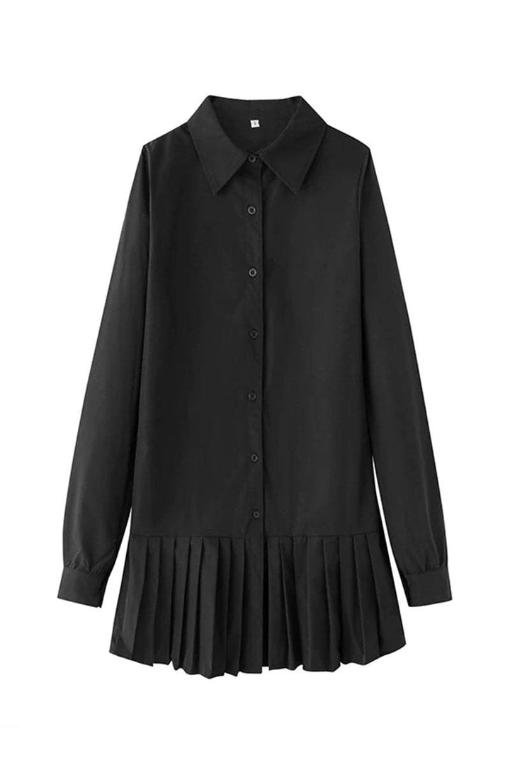 Pleated Fashion Plain Shirt Dress black image 2 
