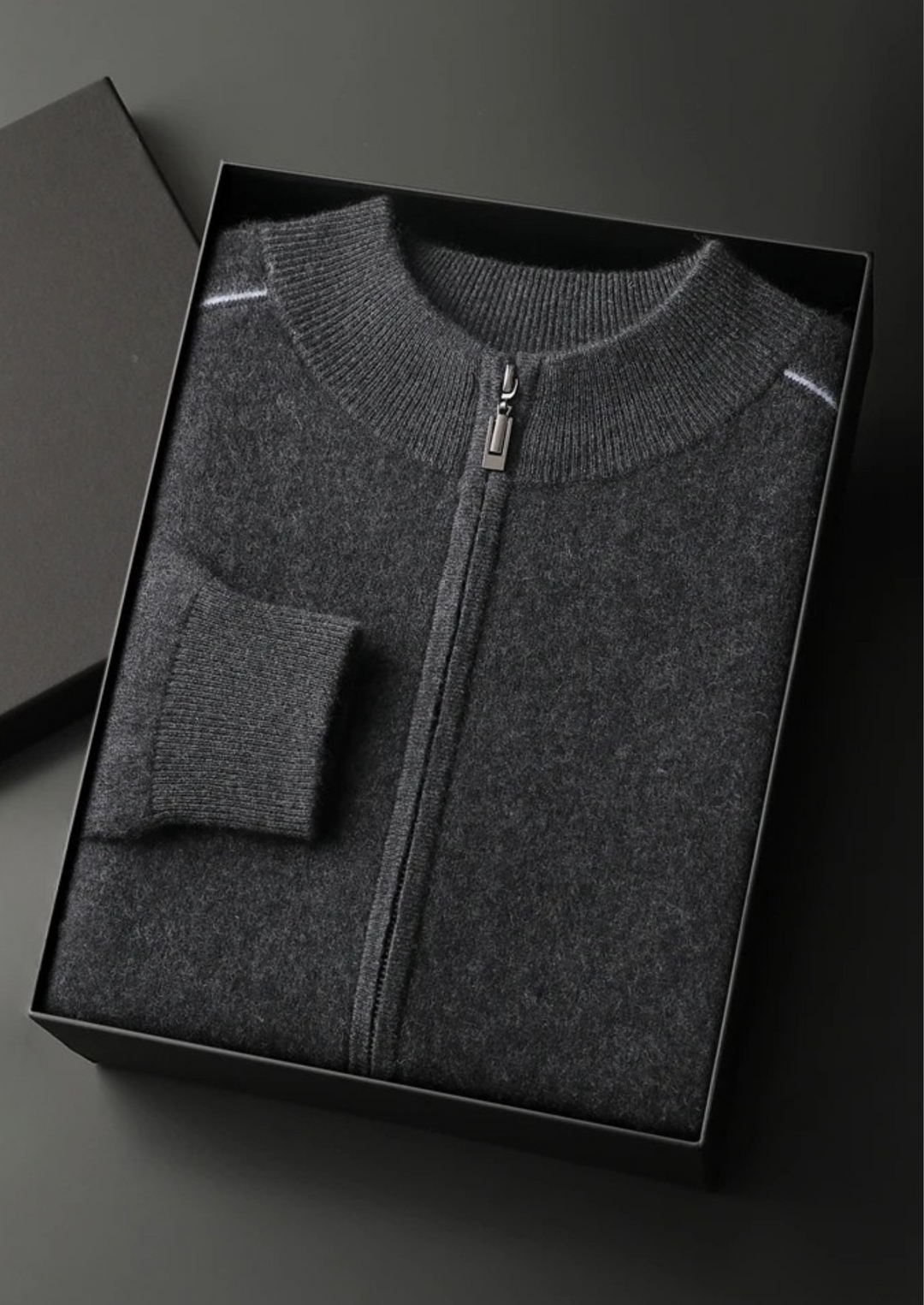 Cashmere Two-Tone Zip Cardigan dark gray image 1 #color_dark-gray