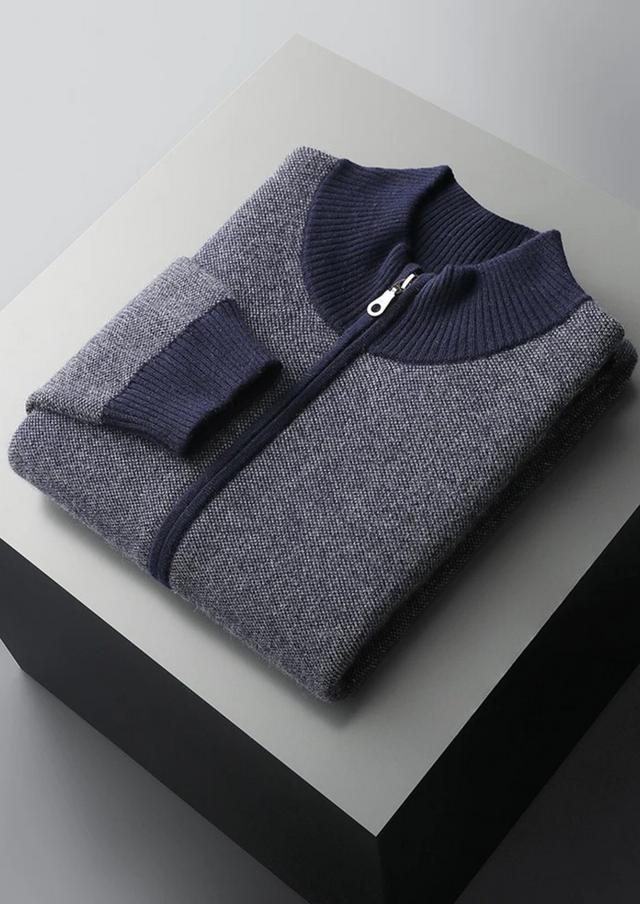 Cashmere Jacquard Zip Cardigan navy blue image 2 #color_navy-blue
