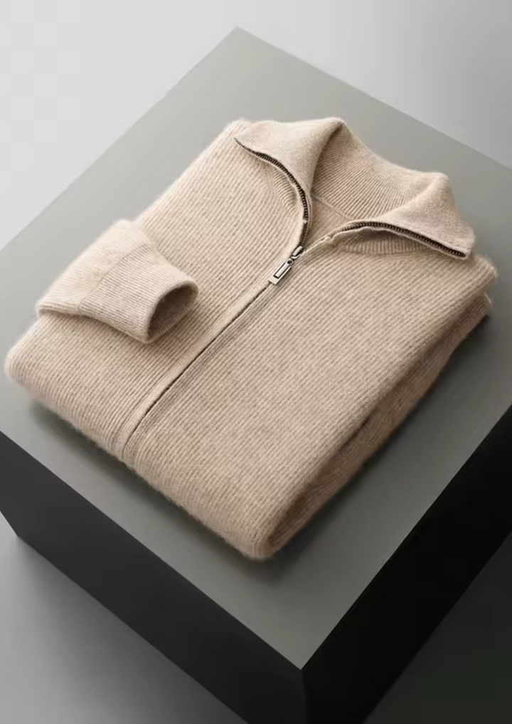Pure Merino Ribbed Zip Cardigan sand image 1 #color_sand