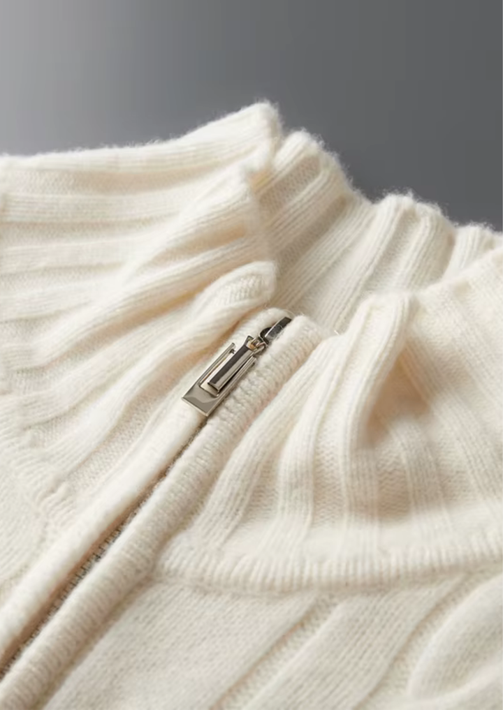 Pure Merino Dual Zip Cable Cardigan ivory image 4 #color_ivory