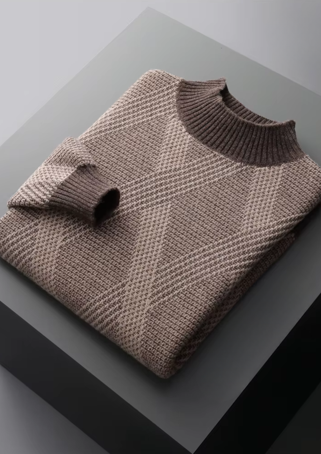 Pure Merino Two-Tone Patterned Mockneck dark mocha image 1 #color_dark-mocha