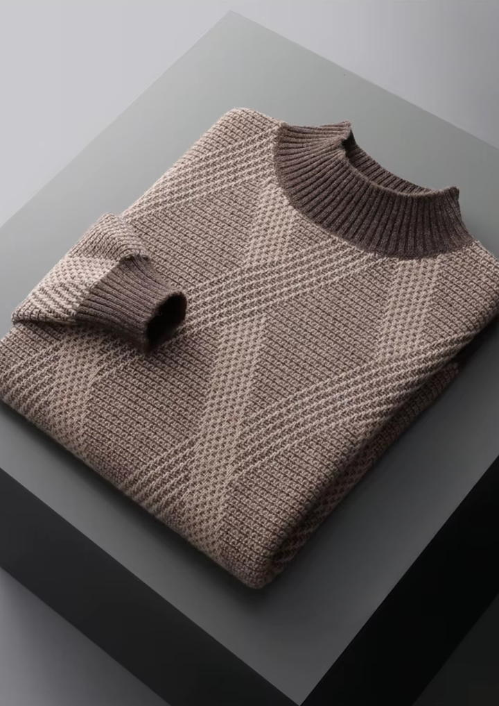 Pure Merino Two-Tone Patterned Mockneck dark mocha image 1 #color_dark-mocha