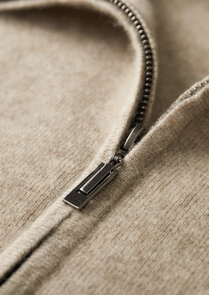 Cashmere Zip Polo Cardigan sand image 6 #color_sand