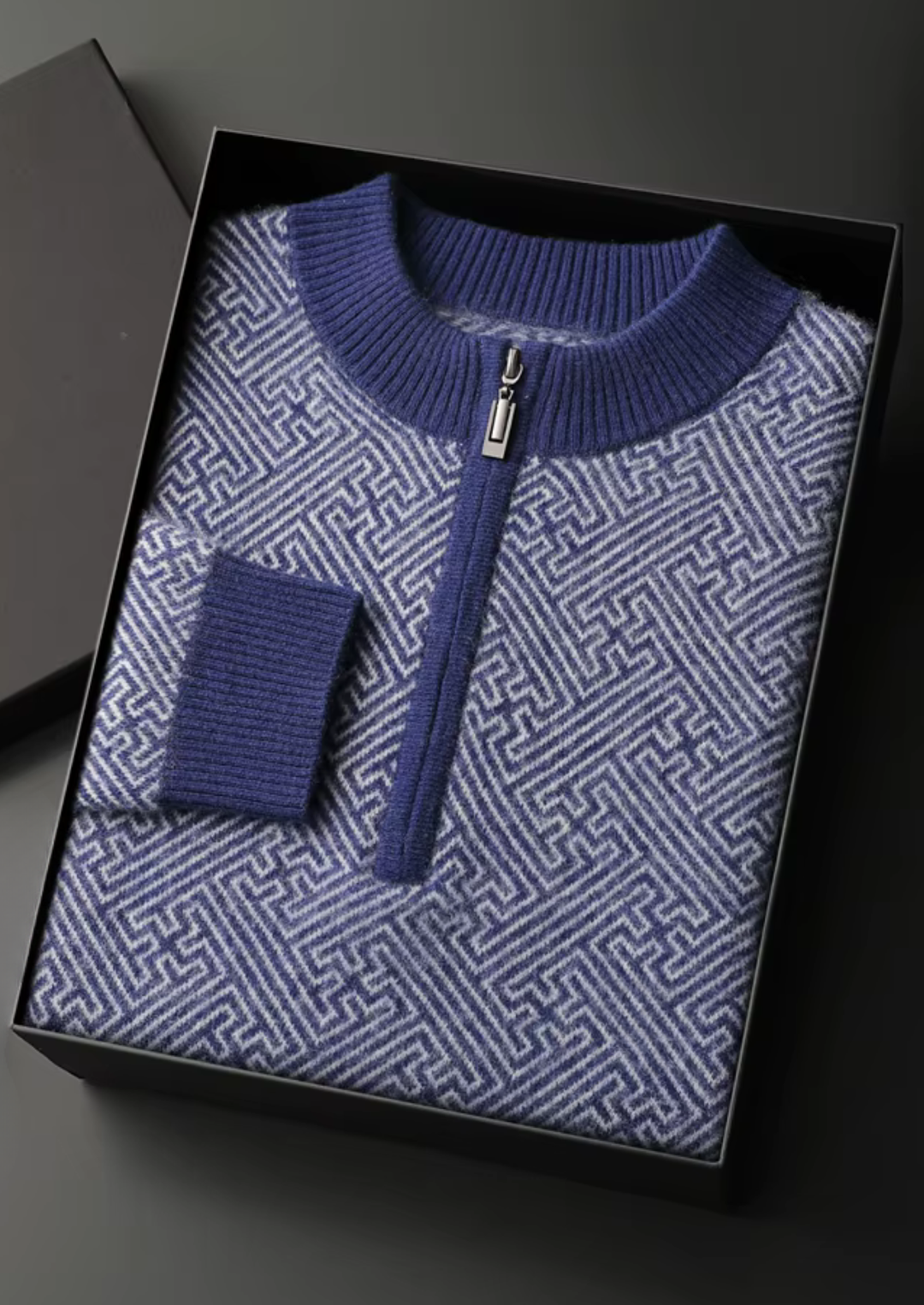 Cashmere Patterned Half-Zip Sweater blue image 1 #color_blue