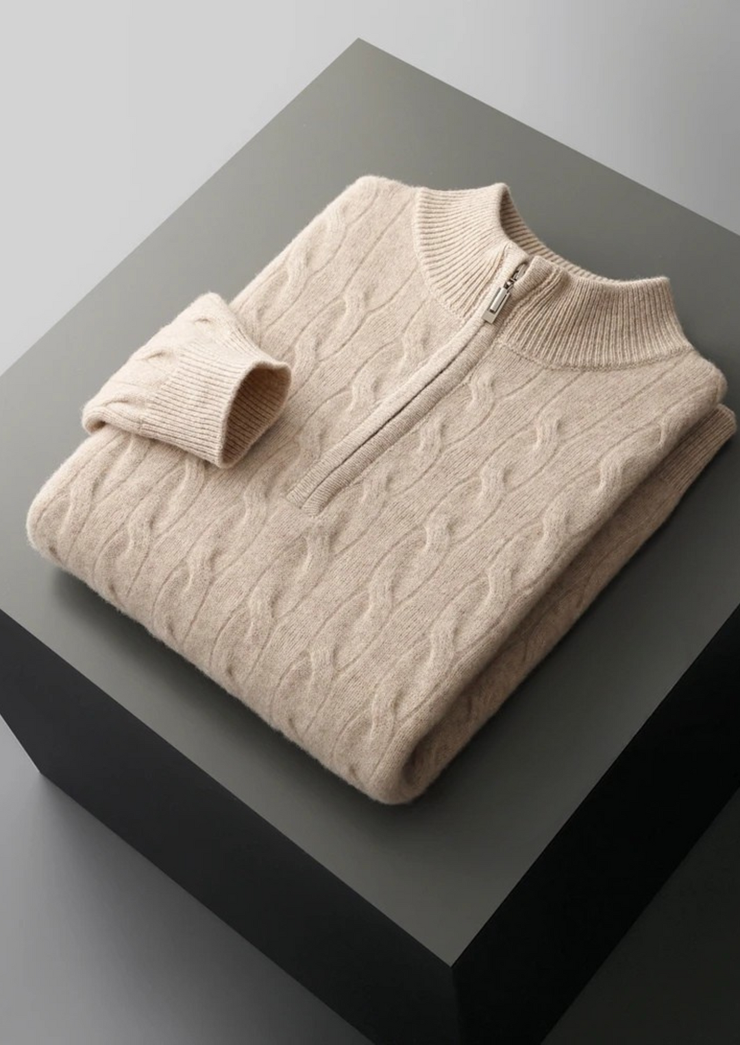 Pure Merino Cable Half-Zip sand image 1 #color_sand